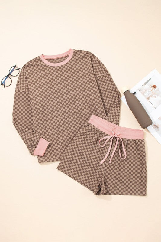 Checker Long Sleeve Pullover and Shorts Set 