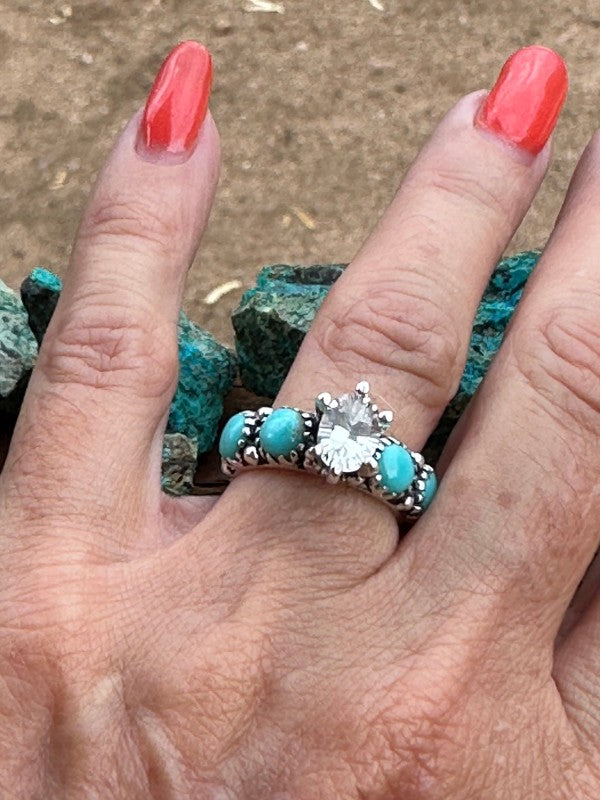 Kingman Turquoise & White Topaz Sterling Silver Fo Nizhoni Traders LLC