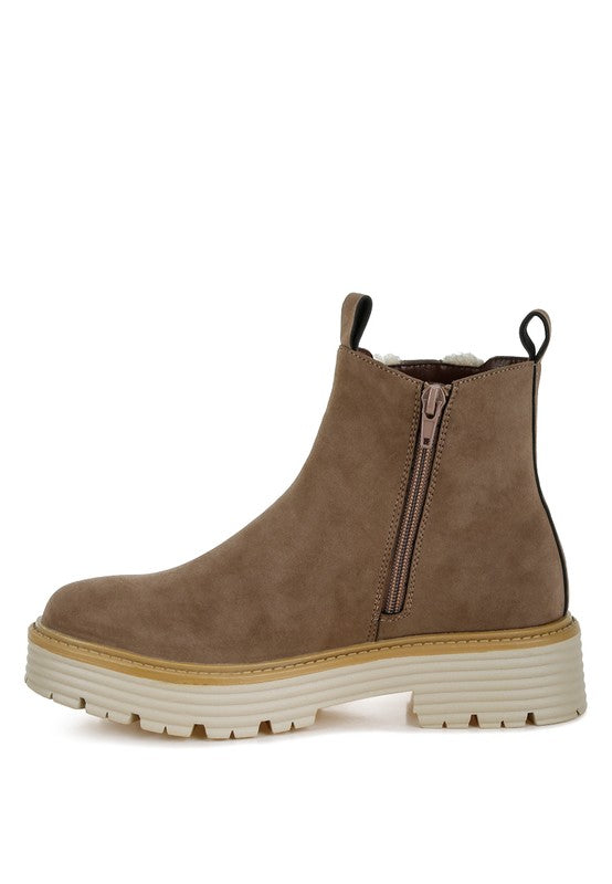 Mothman Faux Fur Detail Chunky Ankle Boots Luckygirlsclothingcompany.com