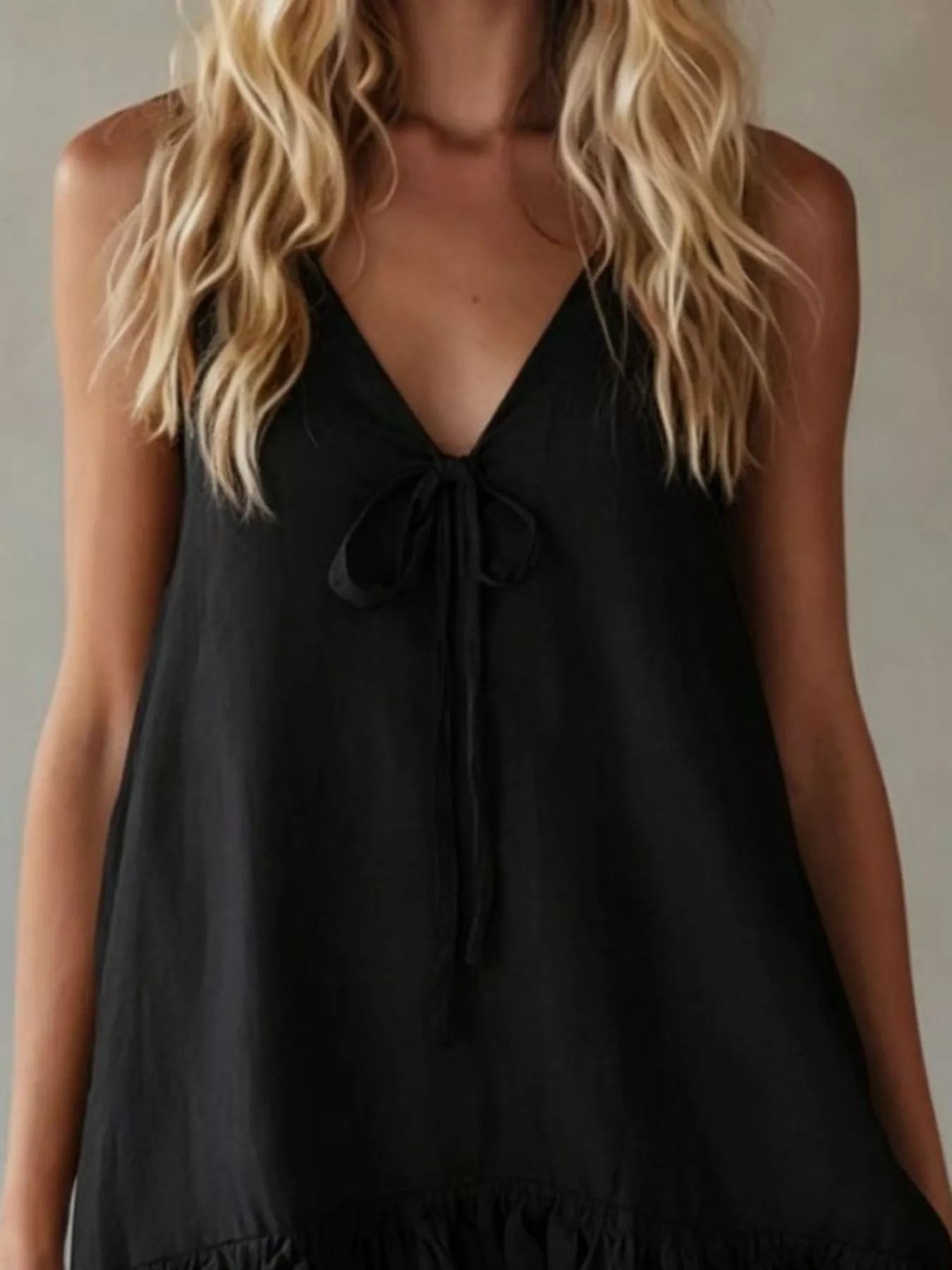 V-Neck Tie Front Ruffle Hem Mini Dress Luckygirlsclothingcompany.com