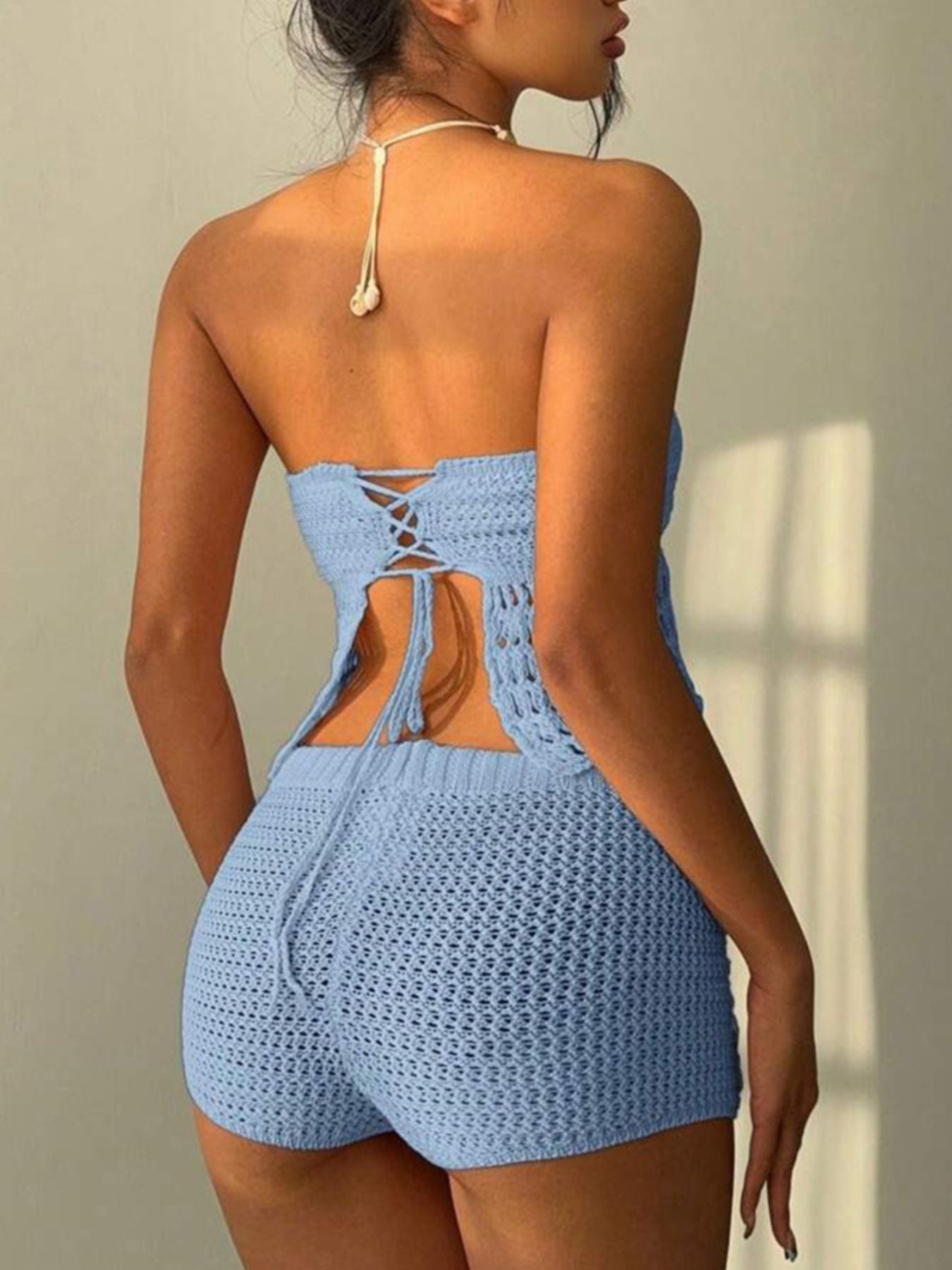 Crochet Tube Top and Shorts Sweater Set 