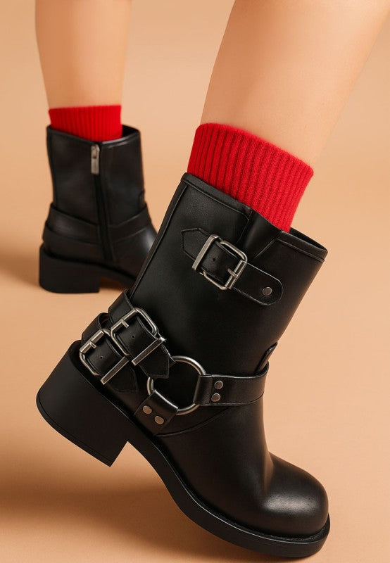 Caribou Harness Detail Biker Boots Rag Company