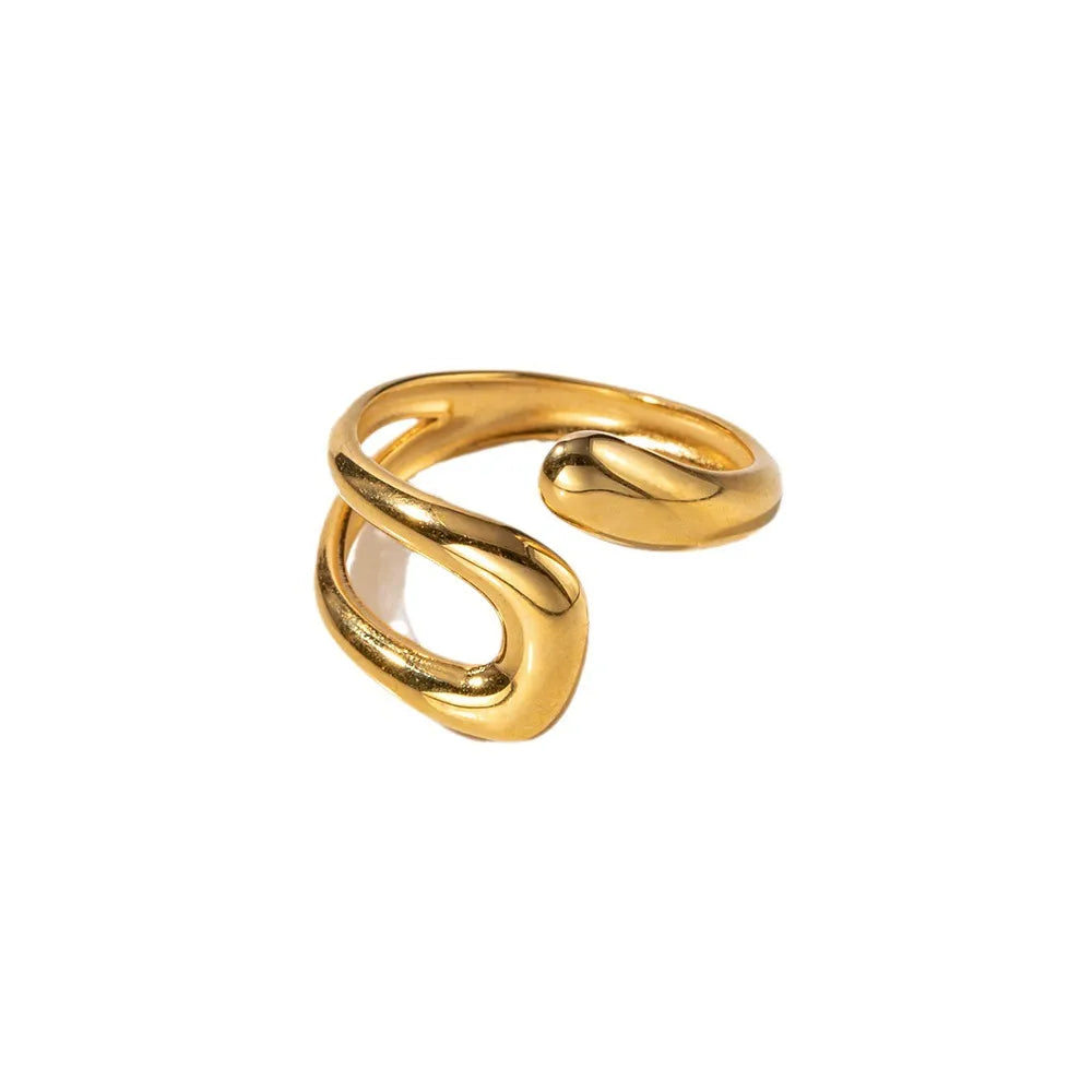 18K Gold-Plated  Geometric Gold Twisted Open Ring 