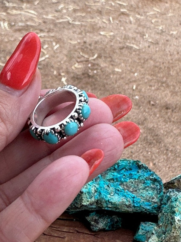 Kingman Turquoise & White Topaz Sterling Silver Fo Nizhoni Traders LLC