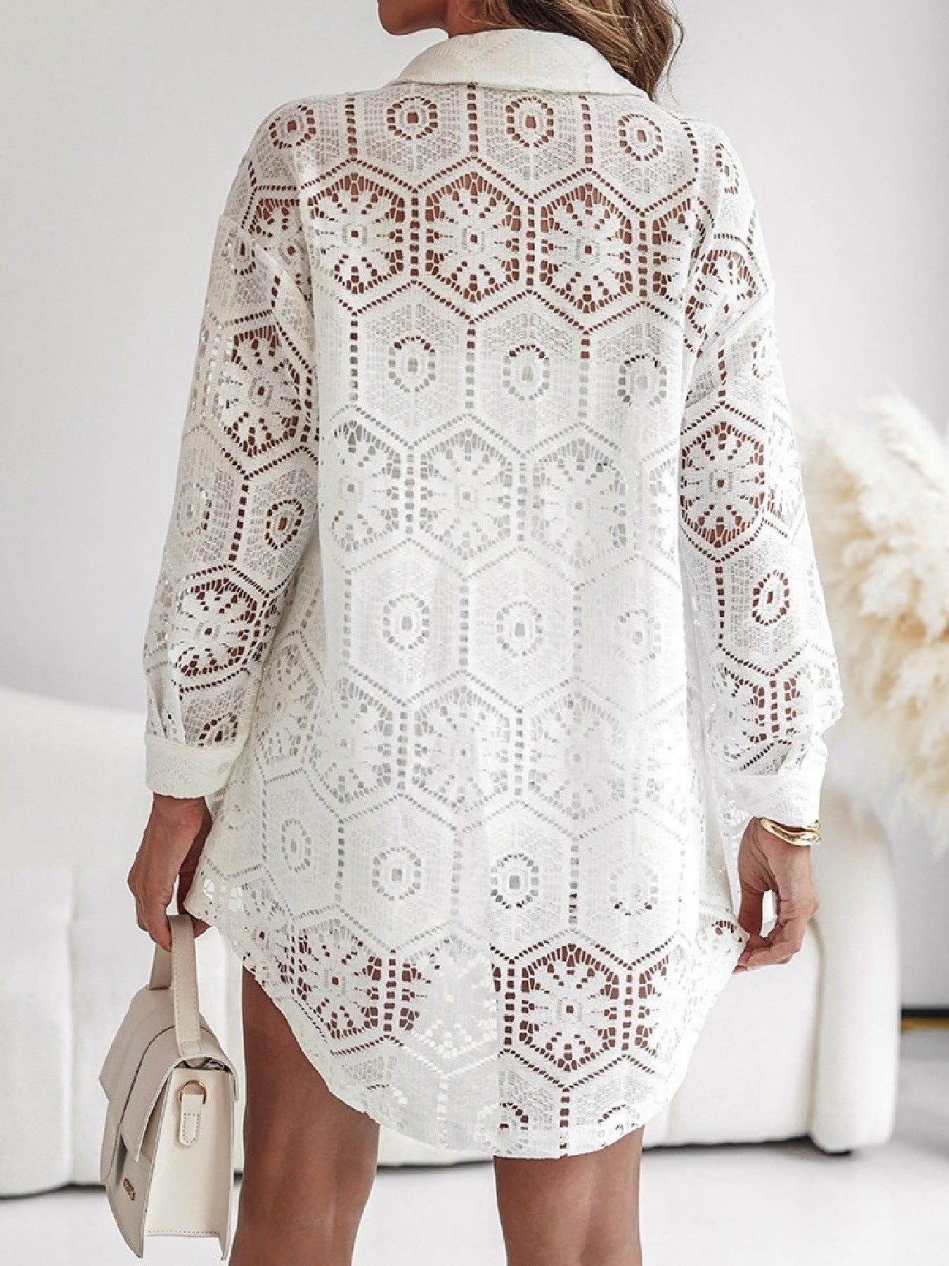 Lace Button Up Shirt and Shorts Set Trendsi