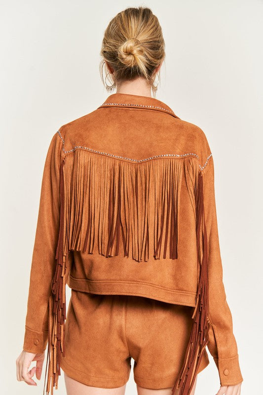 Suede studded fringe jacket PLUS JJO5009P Jade By Jane