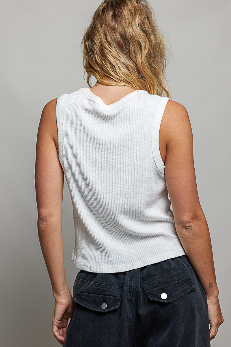 POL Ribbed V-Neck Tank with Stud Point Trendsi