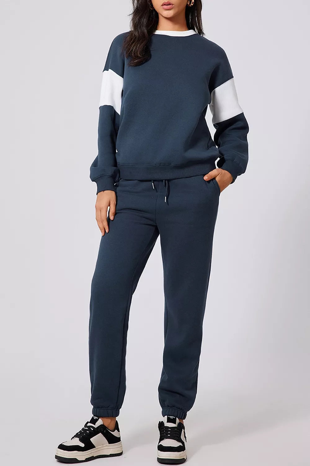 Drop Shoulder Loose Sweatshirt and Joggers Active Set Trendsi