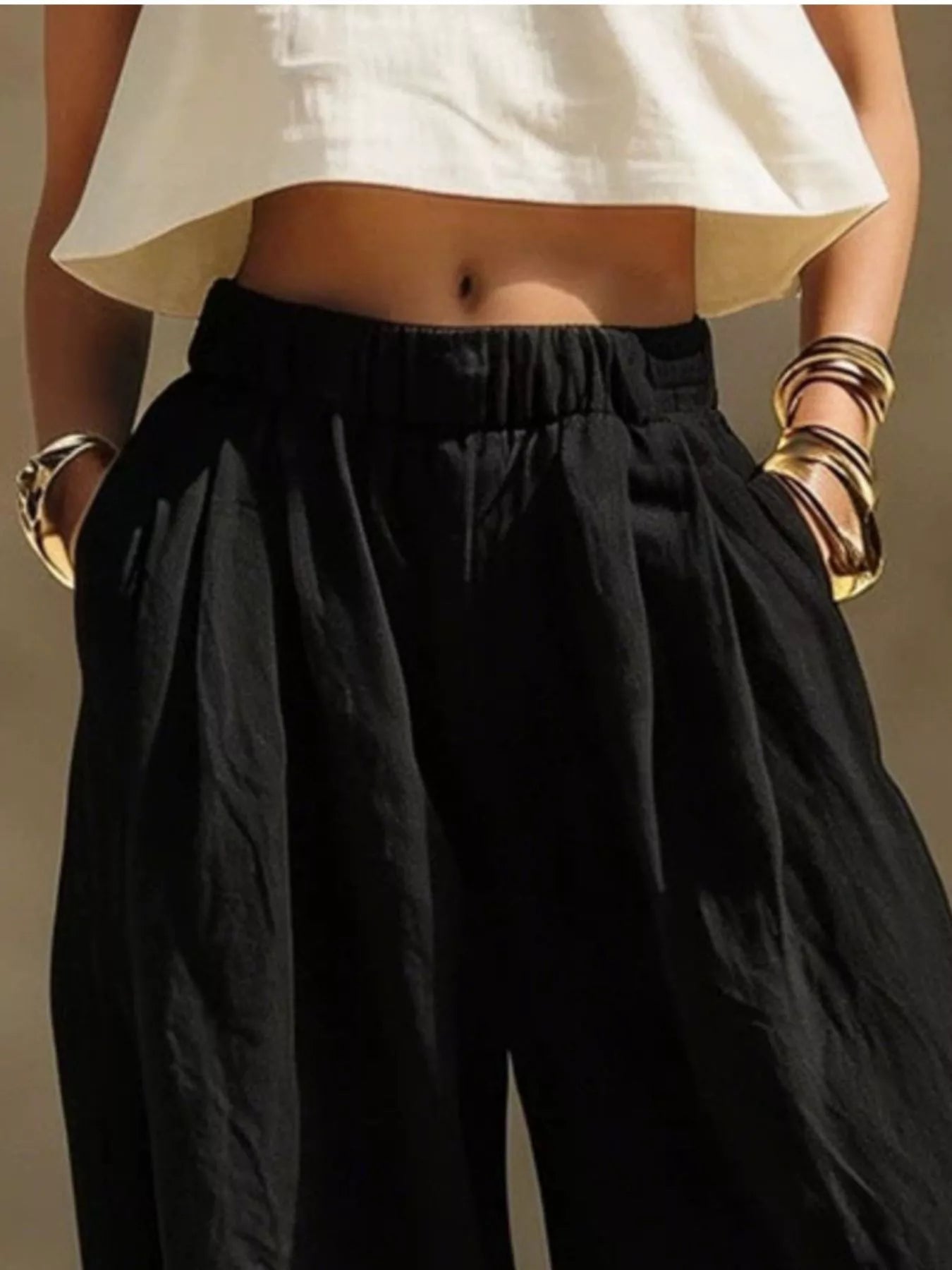 Full Size Elastic Waistband Wide Leg Pants Plus Size Trendsi