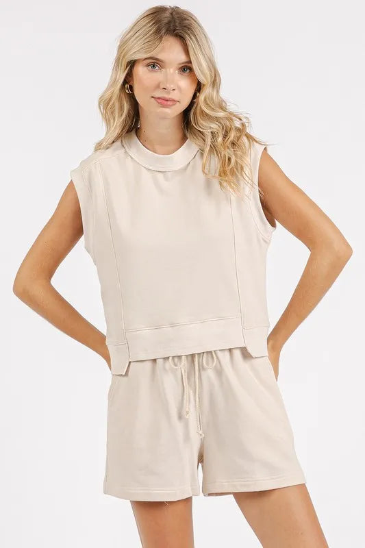 Mittoshop French Terry Crew Neck Top and Shorts Set 