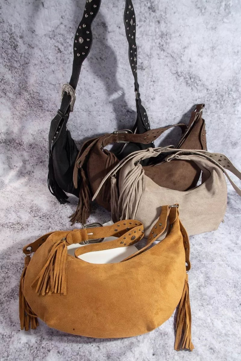 Fame Half Moon Fringe Buckle Strap Hobo Bag Trendsi