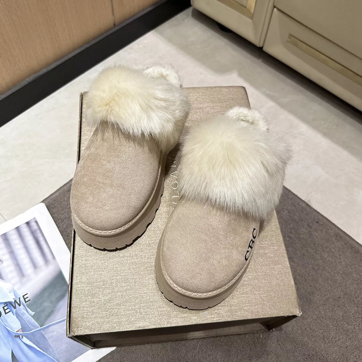 Furry Platform Slippers Trendsi