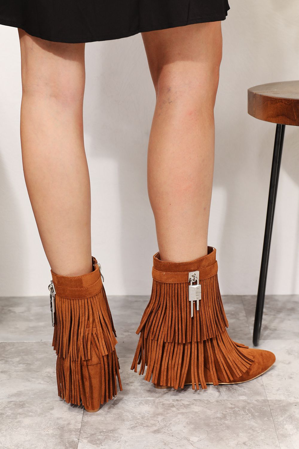 Legend Women's Tassel Wedge Heel Ankle Booties 