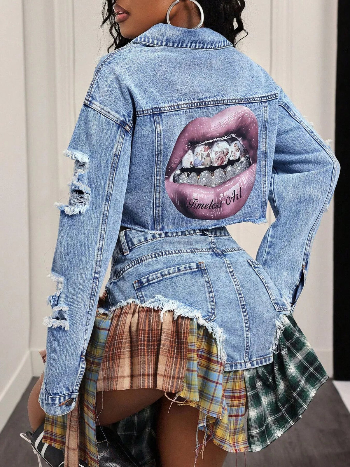 Distressed Cropped Denim Jacket 