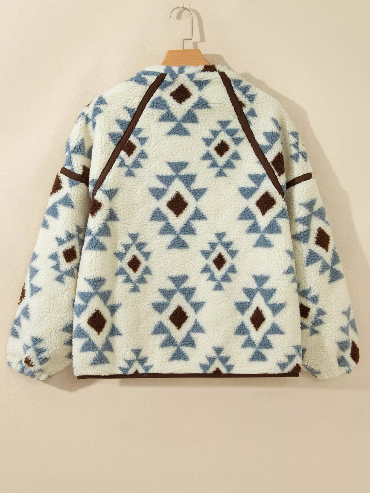 Geometric Print Sherpa Western Style Long Sleeve Sweatshirt Trendsi