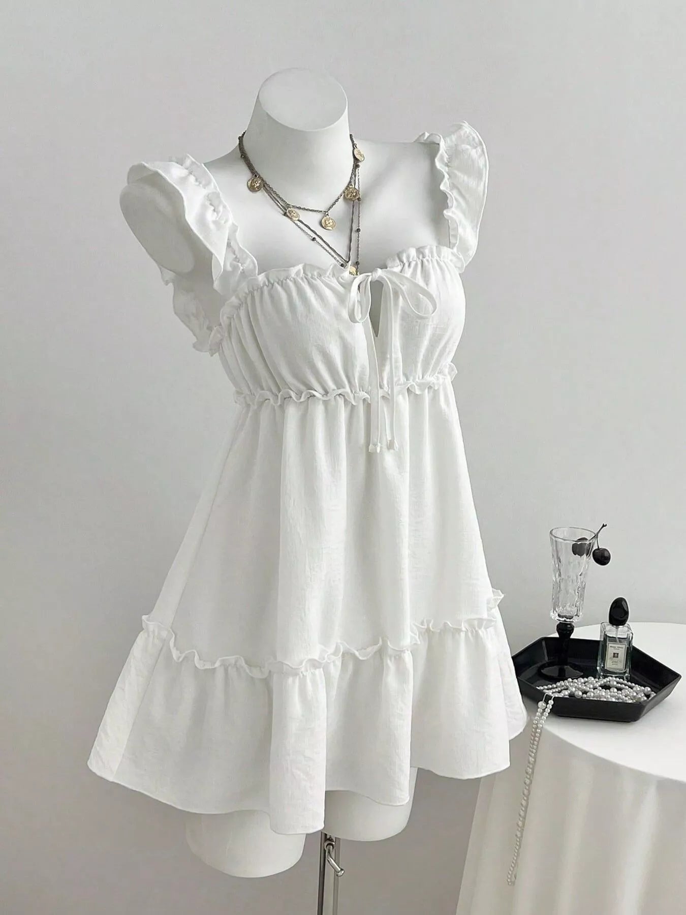 Frill Tie Front Mini Dress Trendsi