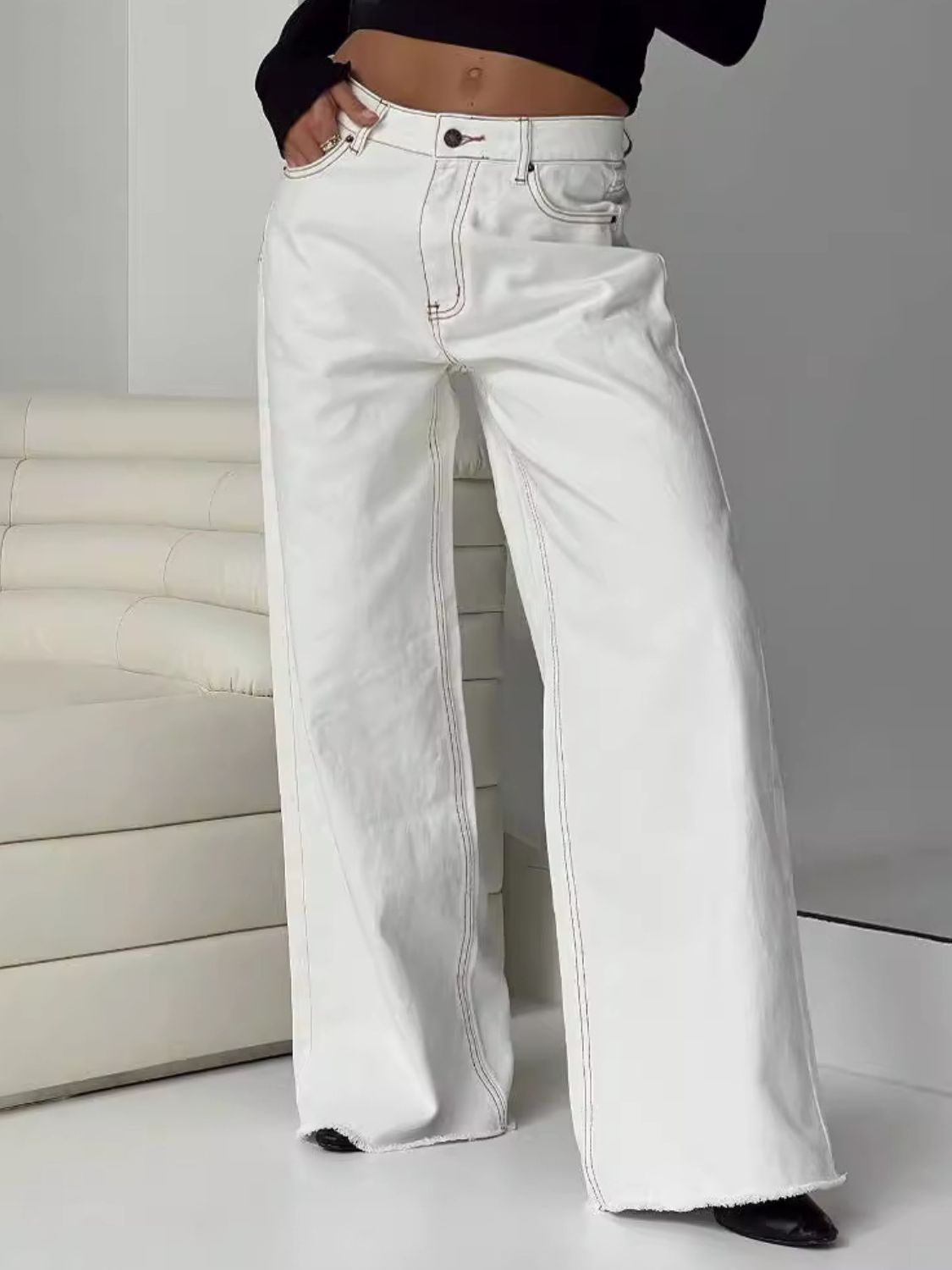 Wide Leg Jeans with Pockets Trendsi
