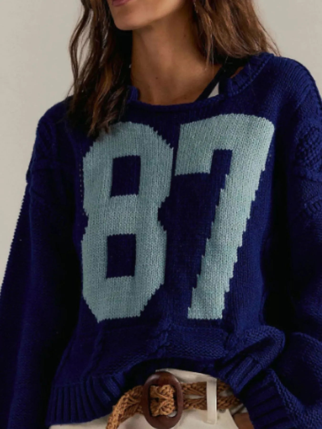 Number 81 Oversized Cable Knit Sweater 