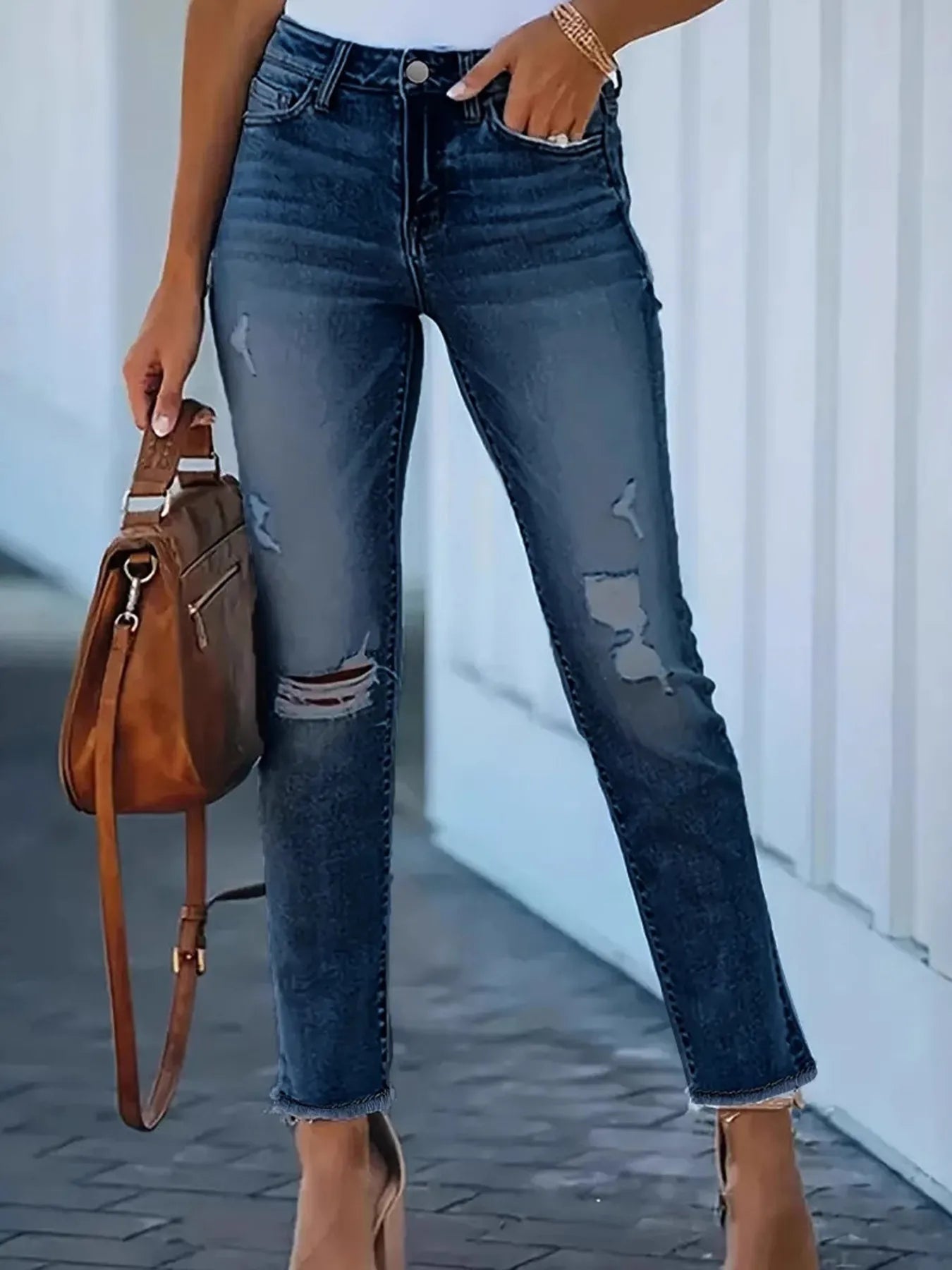 Distressed High-Waisted Skinny Jeans Trendsi