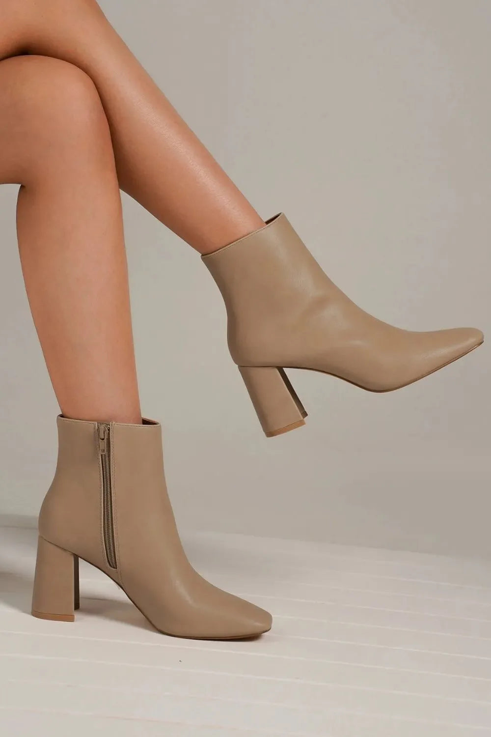 Beast Fashion PU Leather Block Heel Boots with Side Zippers Trendsi