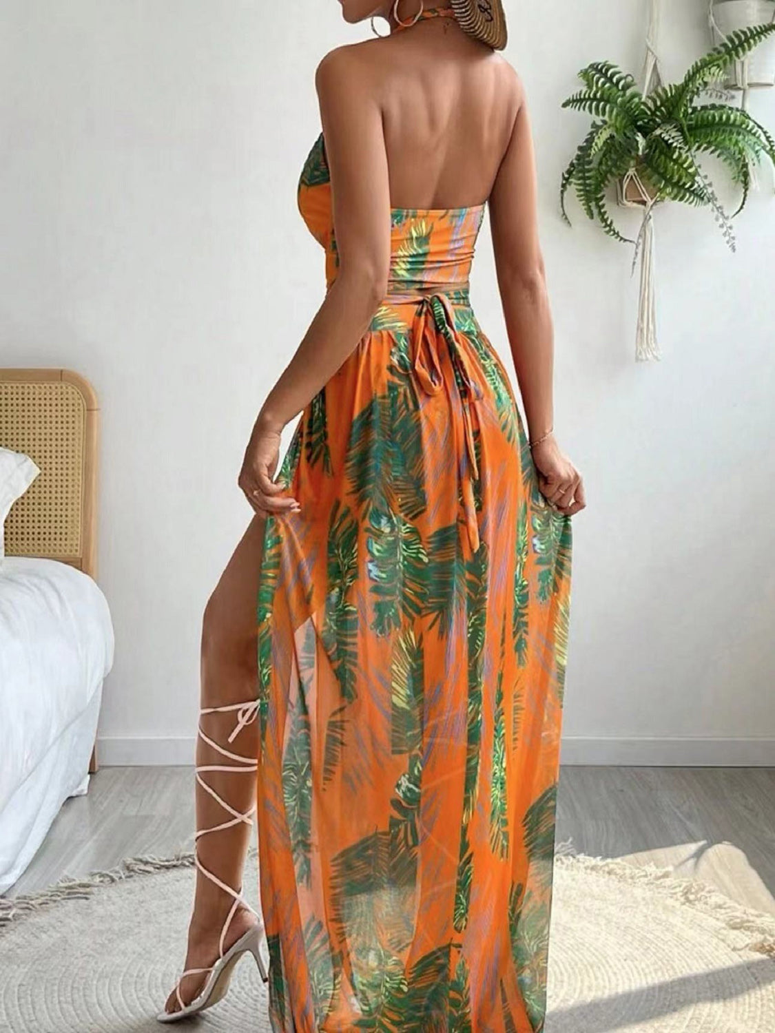 Printed Halter Neck Three-Piece Swim Set Trendsi