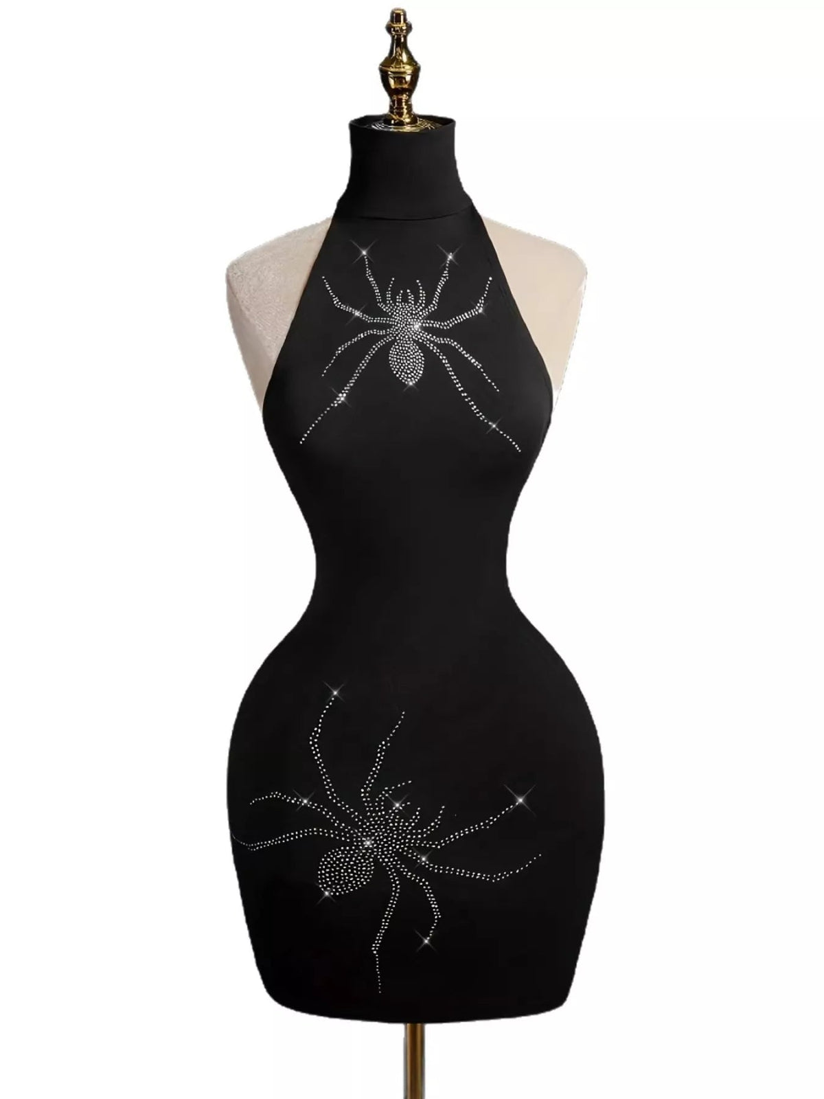 Rhinestone Spider Halter Neck Bodycon Dress Trendsi