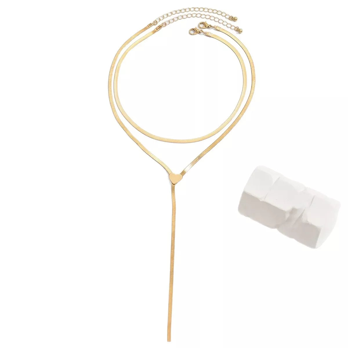 2 Piece 18K Gold-Plated Heart Necklace 