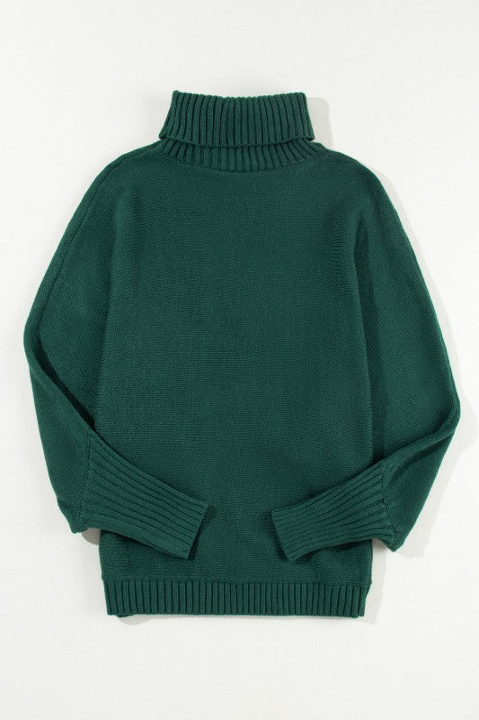 Christmas Merry Embroidered Puff Sleeve Turtleneck 