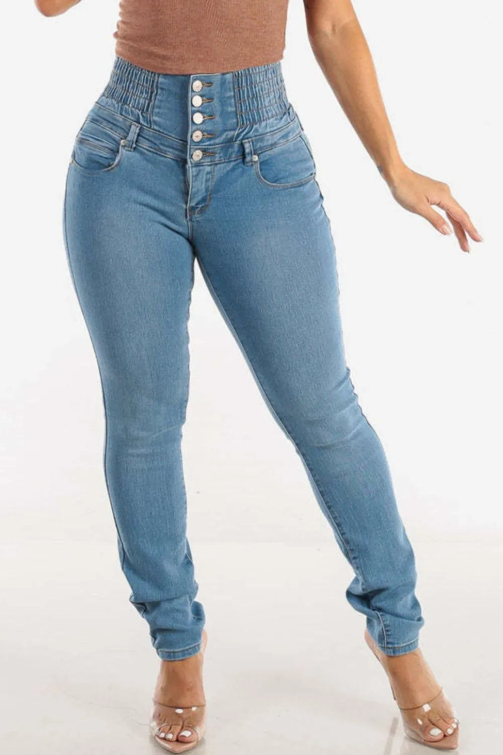 High Waist Buttoned Skinny Hip Lifting Jeans Trendsi