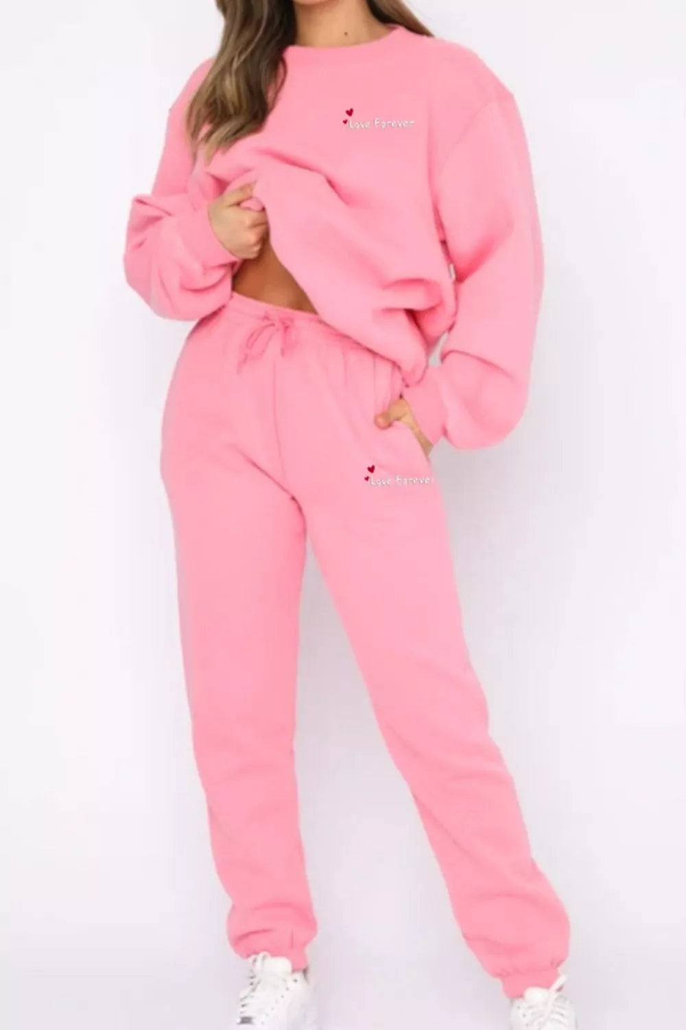 Round Neck Sweatshirt and Joggers Set Trendsi