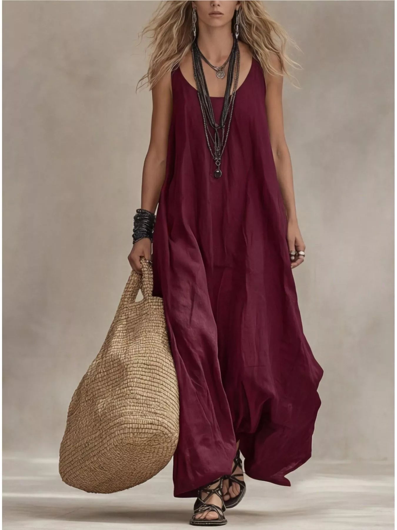 Full Size Scoop Neck Sleeveless Maxi Dress Plus Size Trendsi