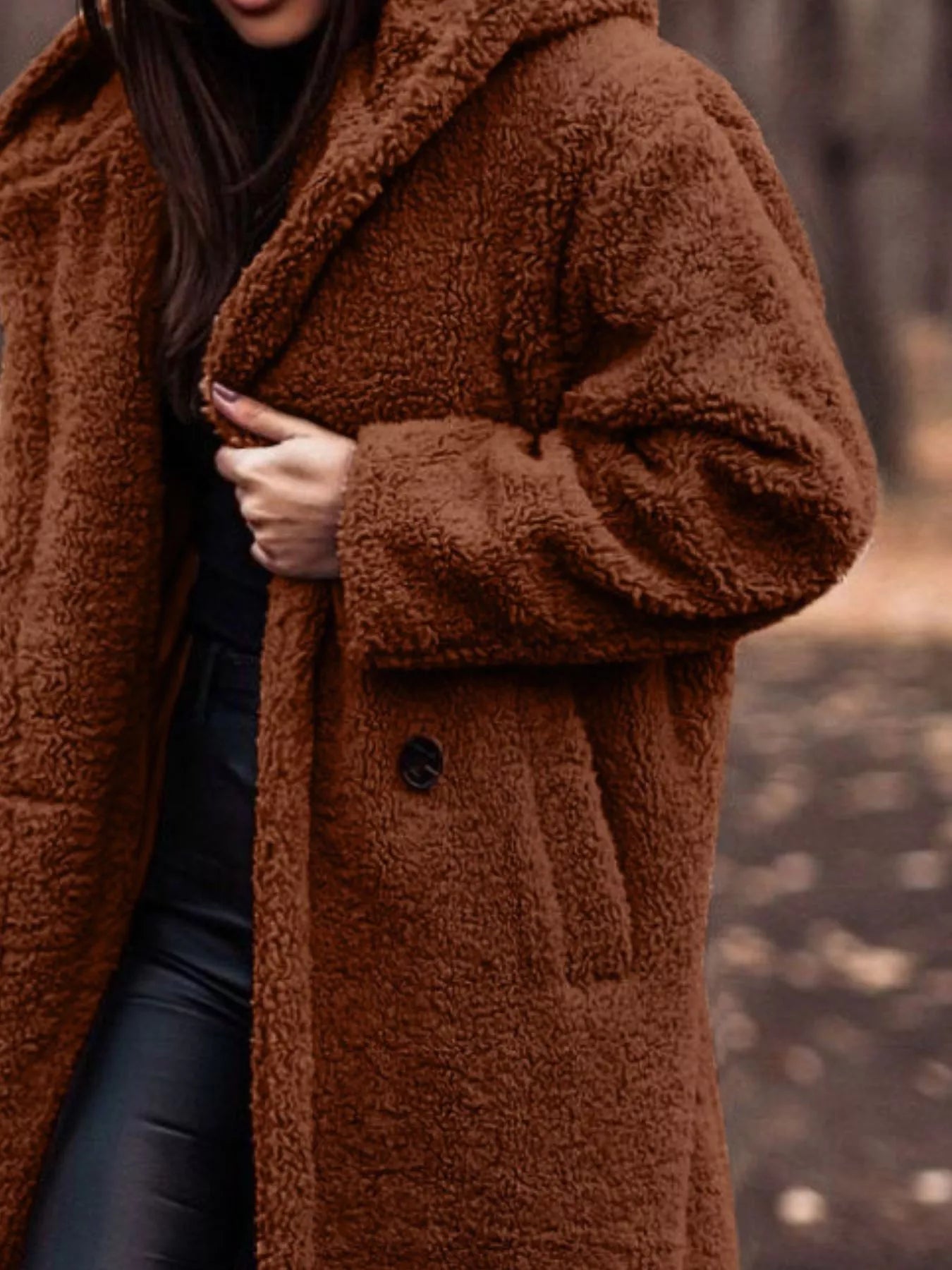 Teddy Bear Hooded Longline Outerwear Trendsi