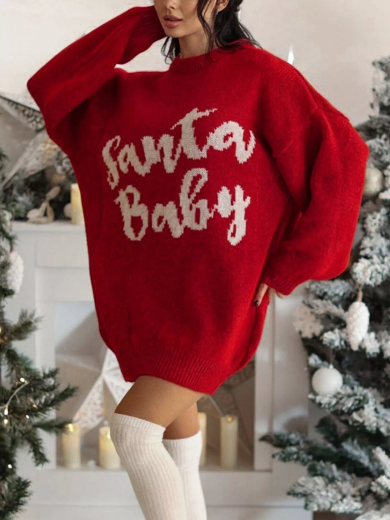 Christmas Letter Oversized Sweater Dress Trendsi