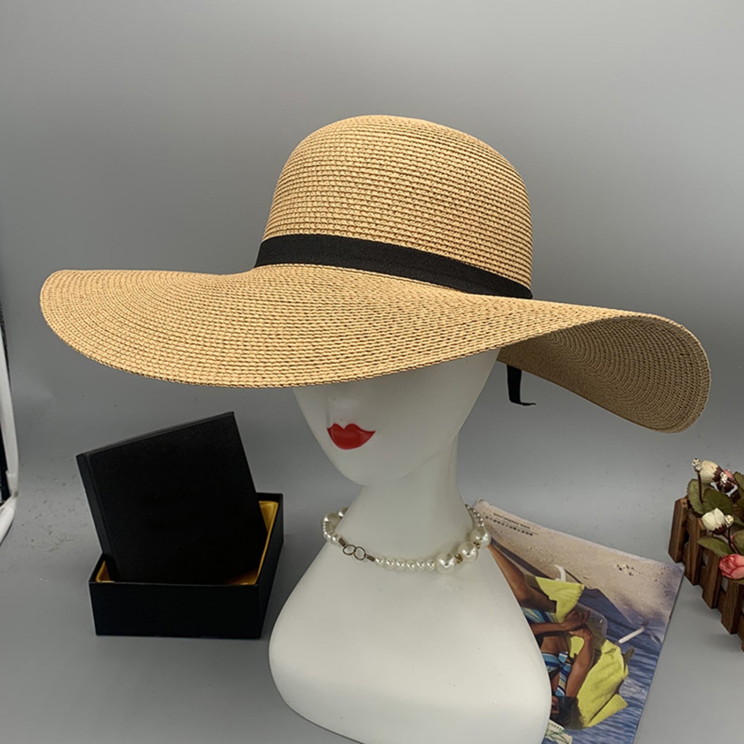 Bow Paper Braided Wide Brim Hat Trendsi