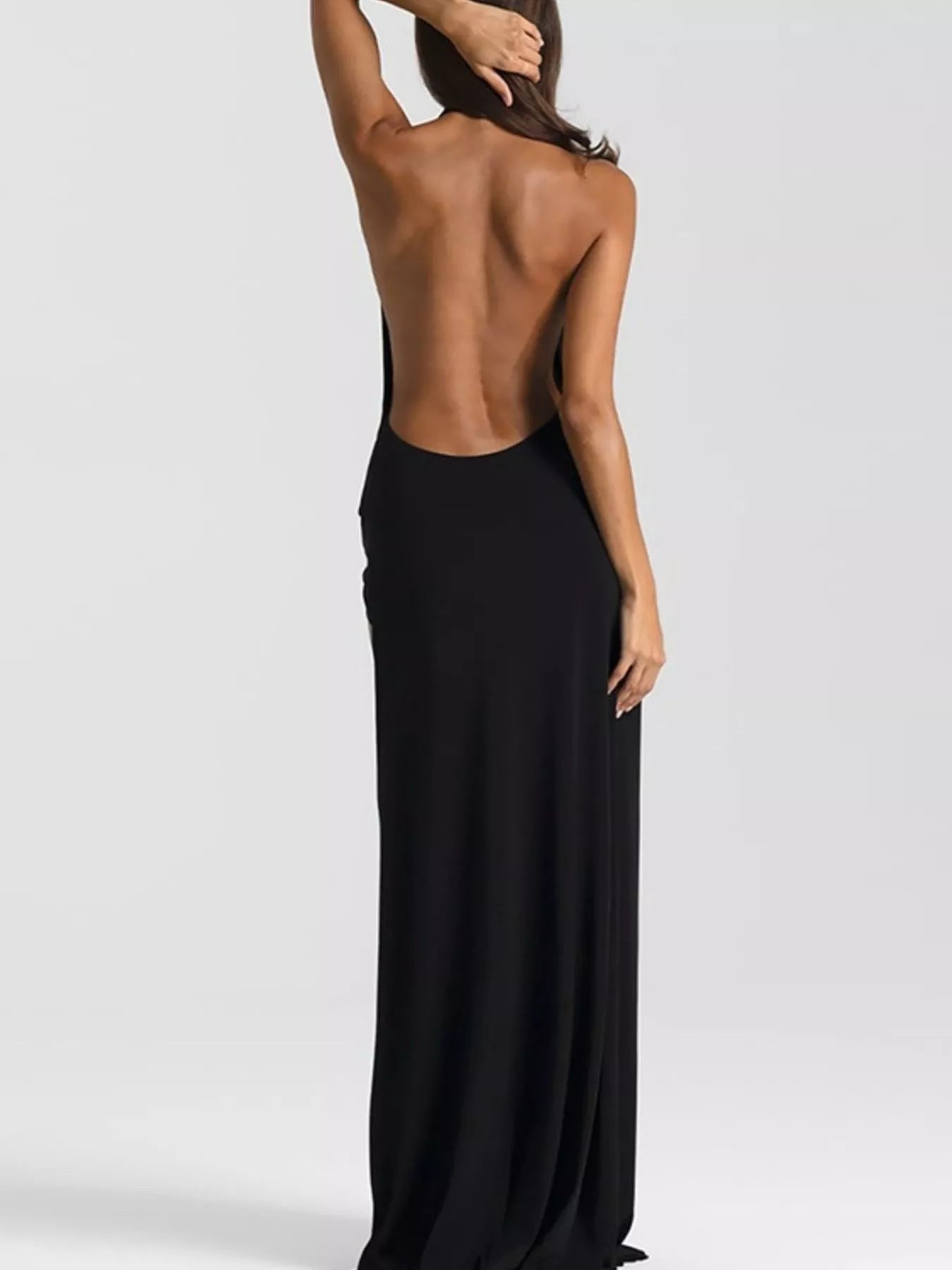 Split Backless Halter Neck Maxi Dress Trendsi
