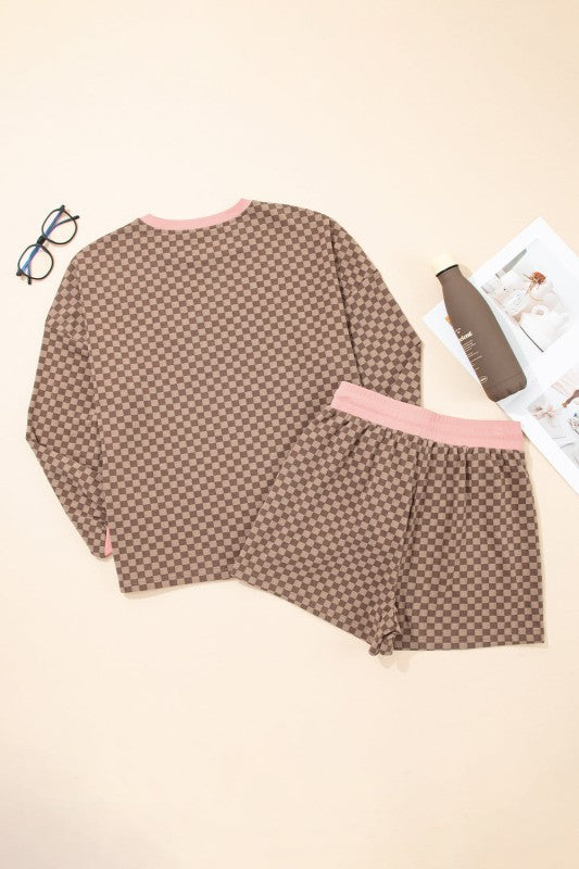 Checker Long Sleeve Pullover and Shorts Set 