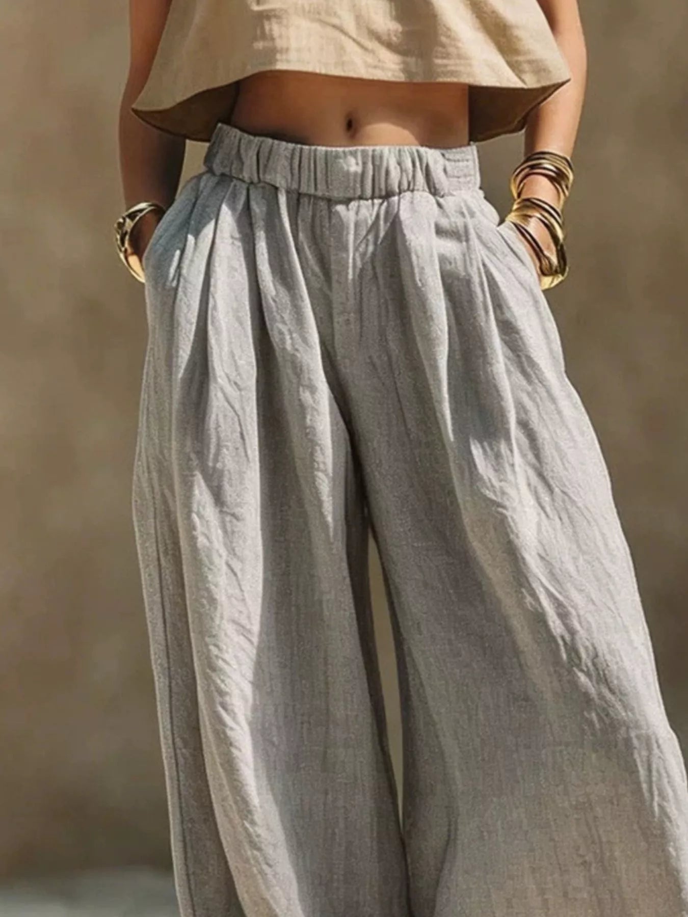 Full Size Elastic Waistband Wide Leg Pants Plus Size Trendsi