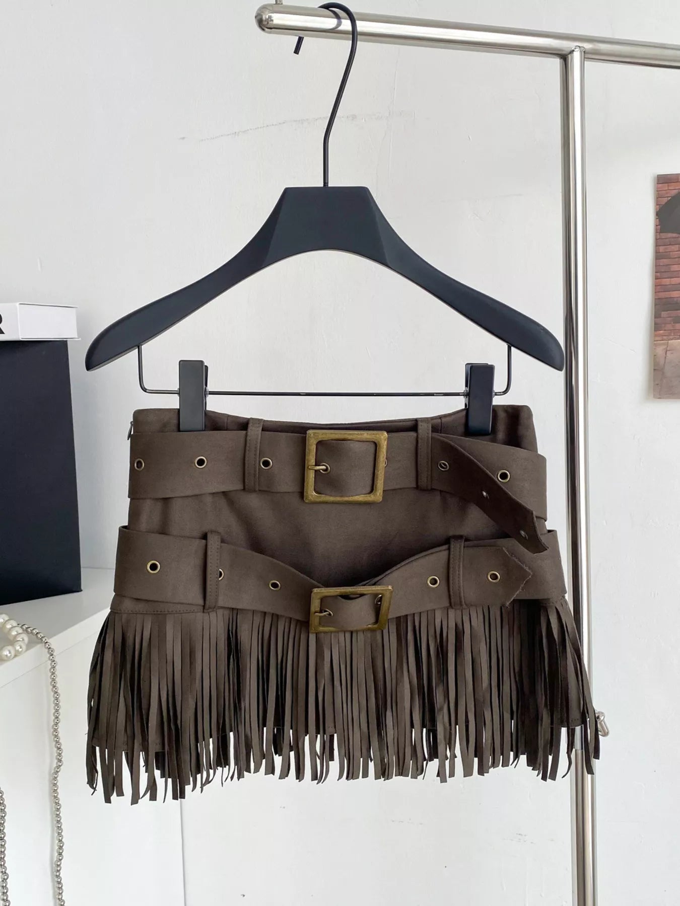 Fringe Belted Mini Skirt Luckygirlsclothingcompany.com