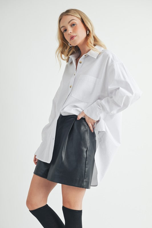 Aemi + Co High-Low Collared Neck Drop Shoulder Shirt Trendsi