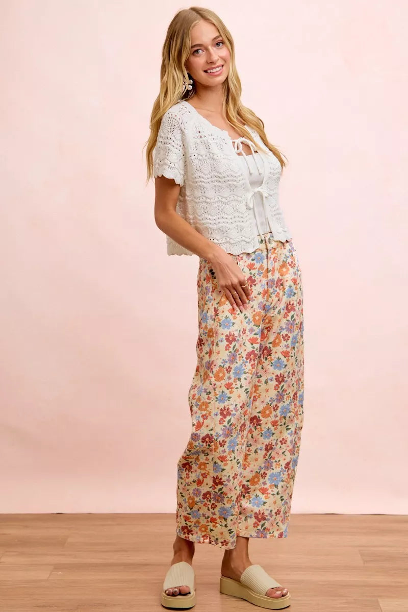 BiBi Washed Floral Printed Twill Barrel Pants Trendsi