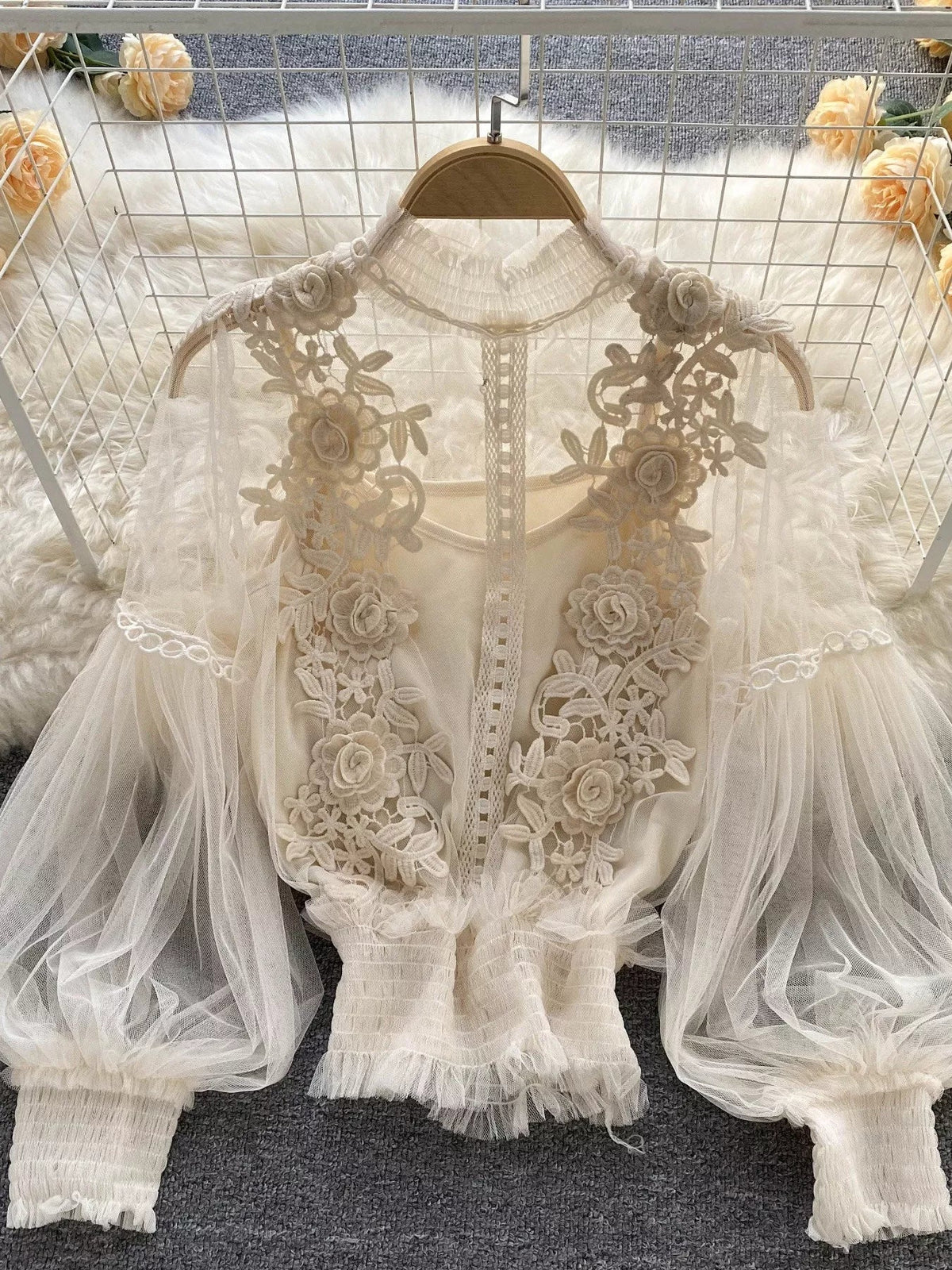 Floral Lace Blouse & Cami Set Trendsi