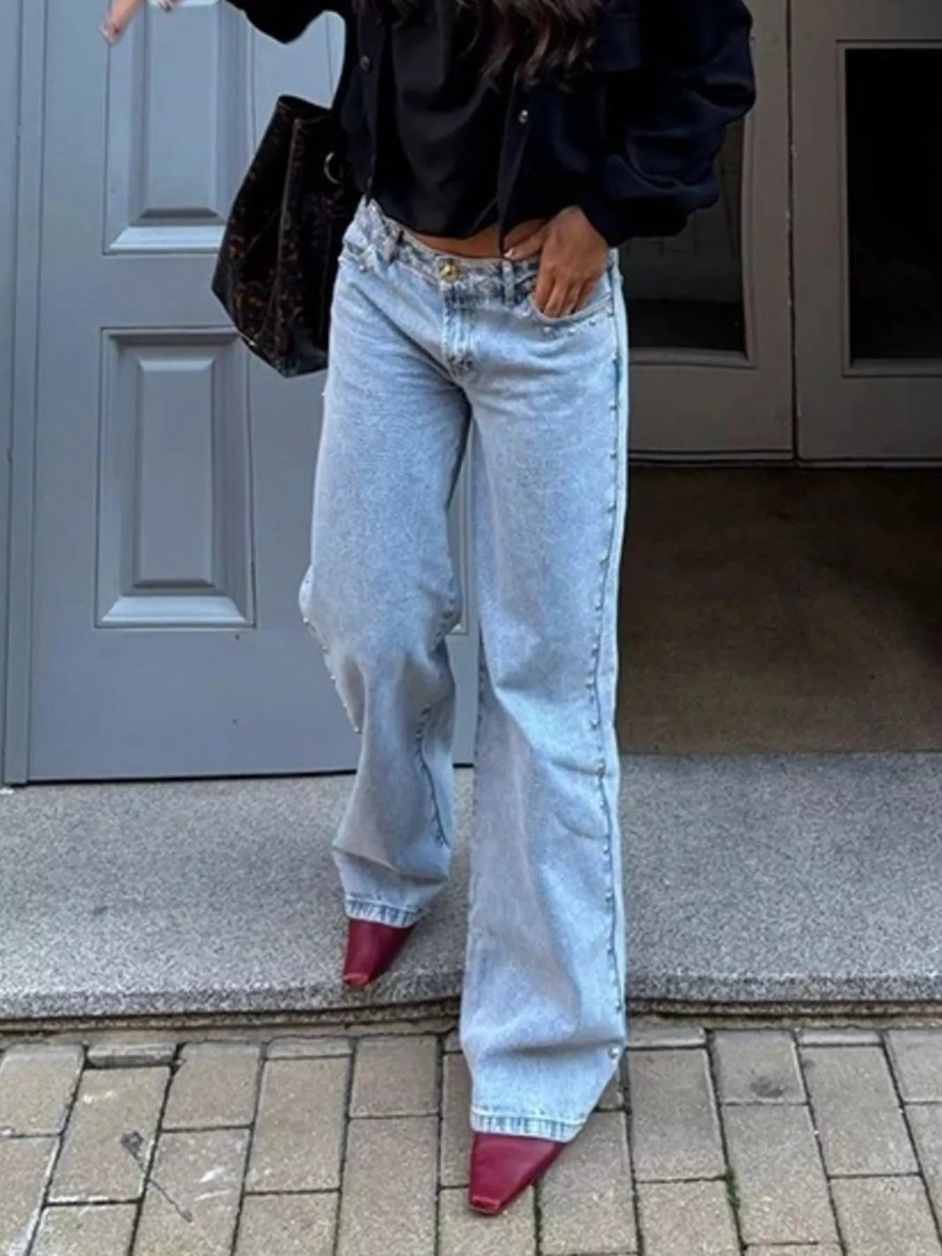 Leopard Star Patches Wide Leg Jeans Trendsi