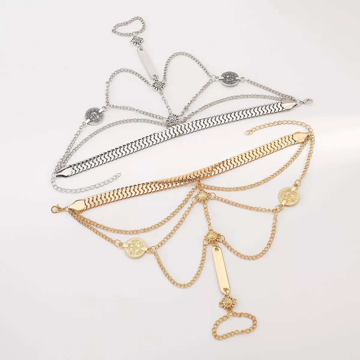 Multi Layered Chain Bracelet with Finger Ring Trendsi