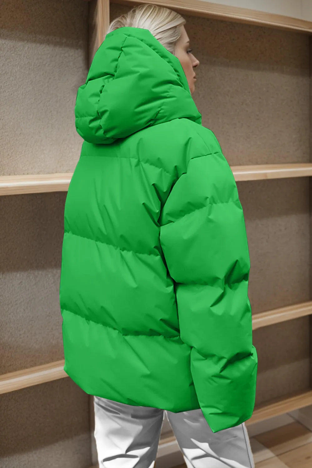 Pocketed Zip Up Hooded Puffer Jacket Trendsi