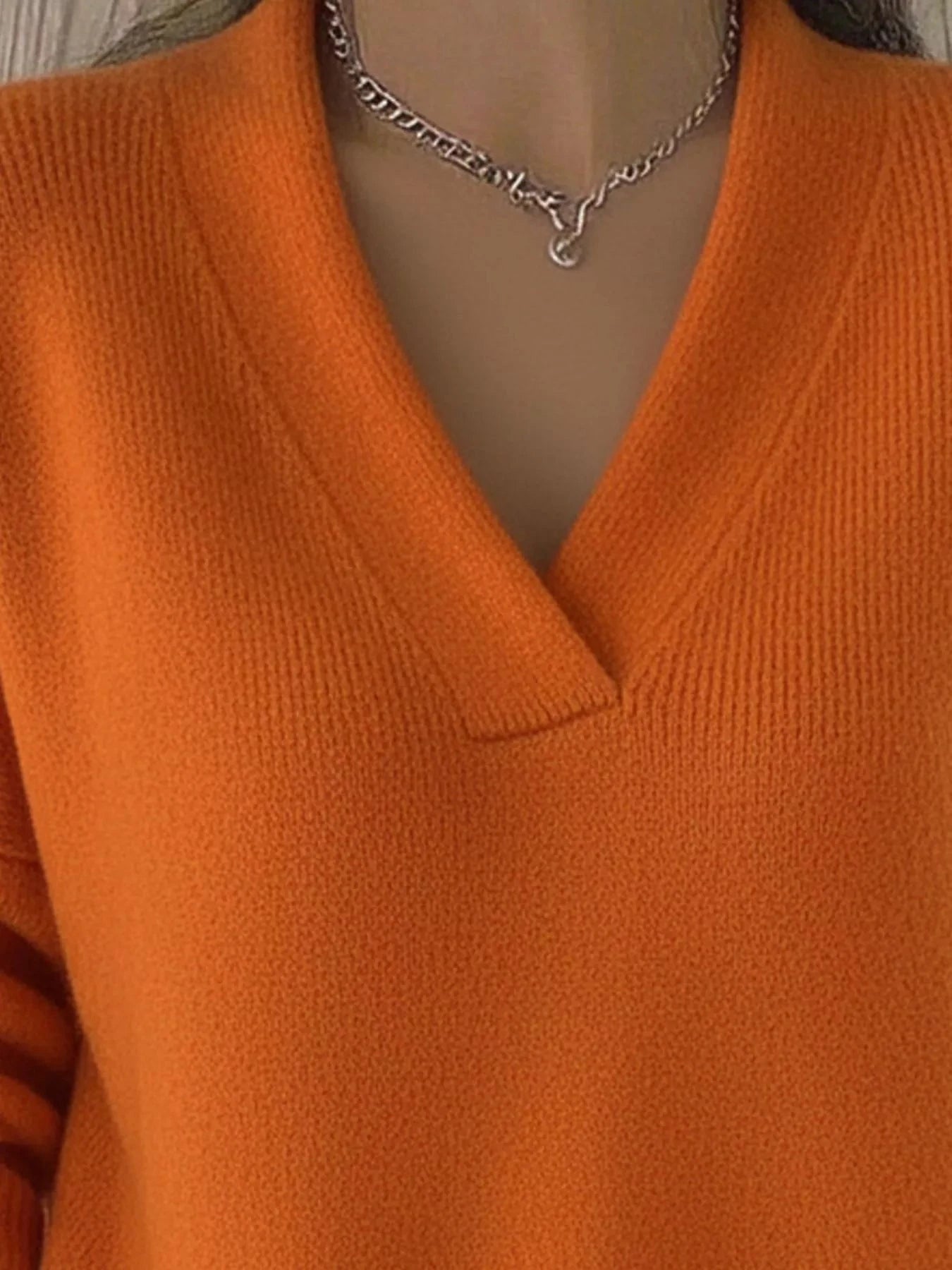 Full Size V-Neck Long Sleeve Sweater Plus Size 