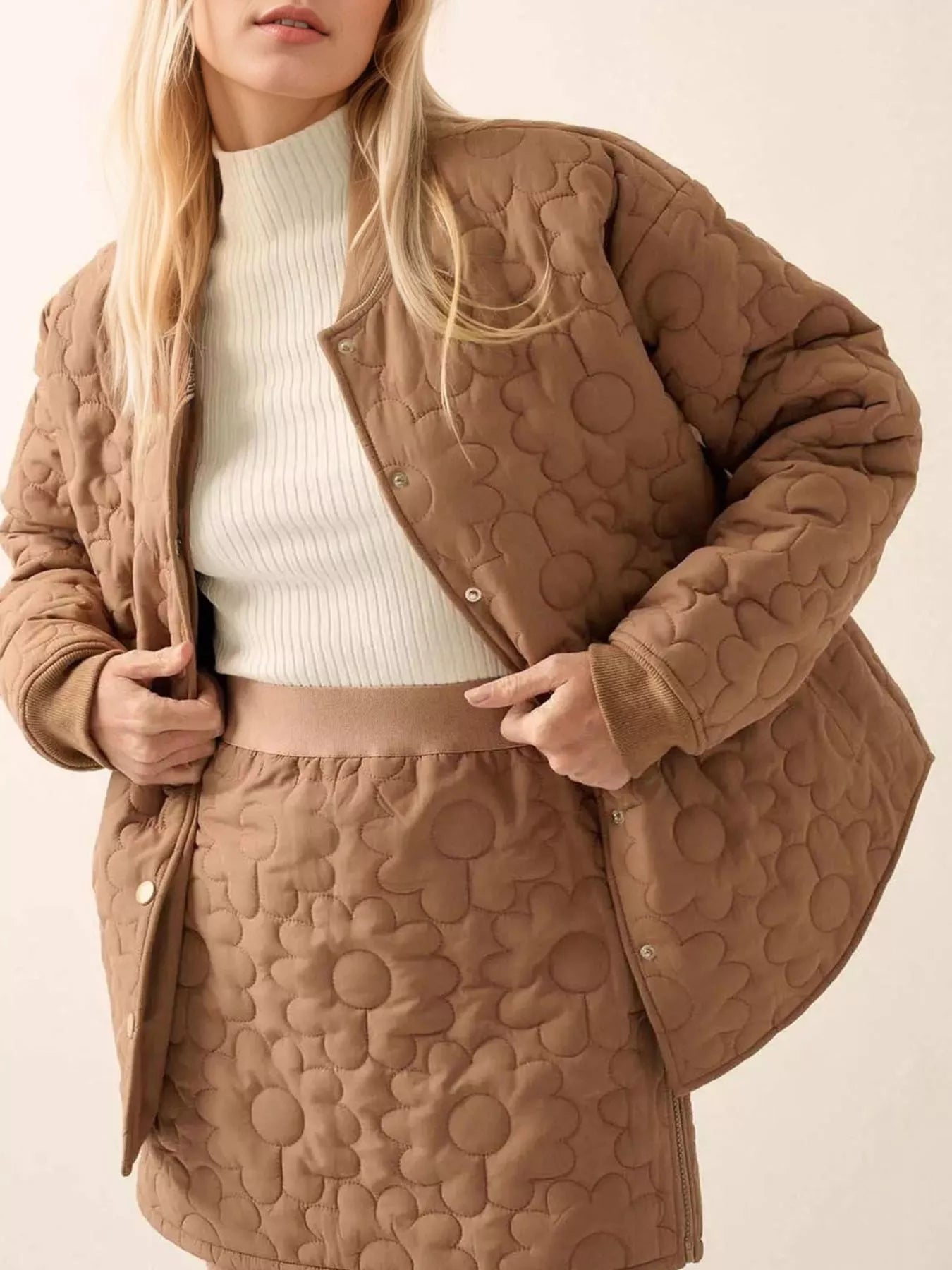 Textured Snap Down Outerwear Trendsi