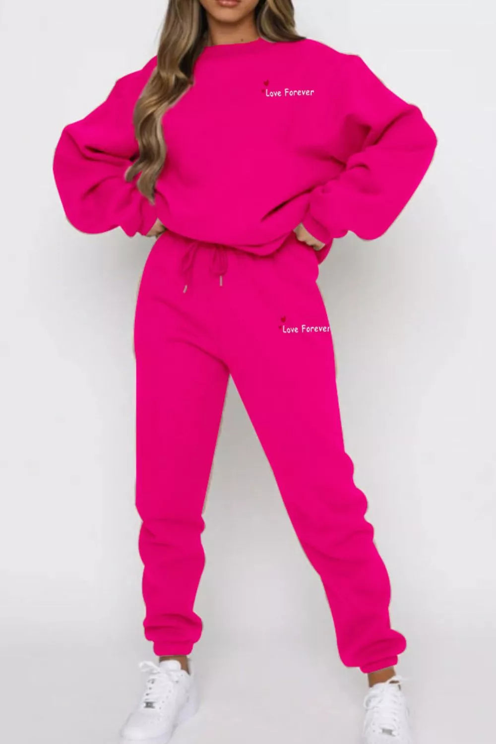 Round Neck Sweatshirt and Joggers Set Trendsi