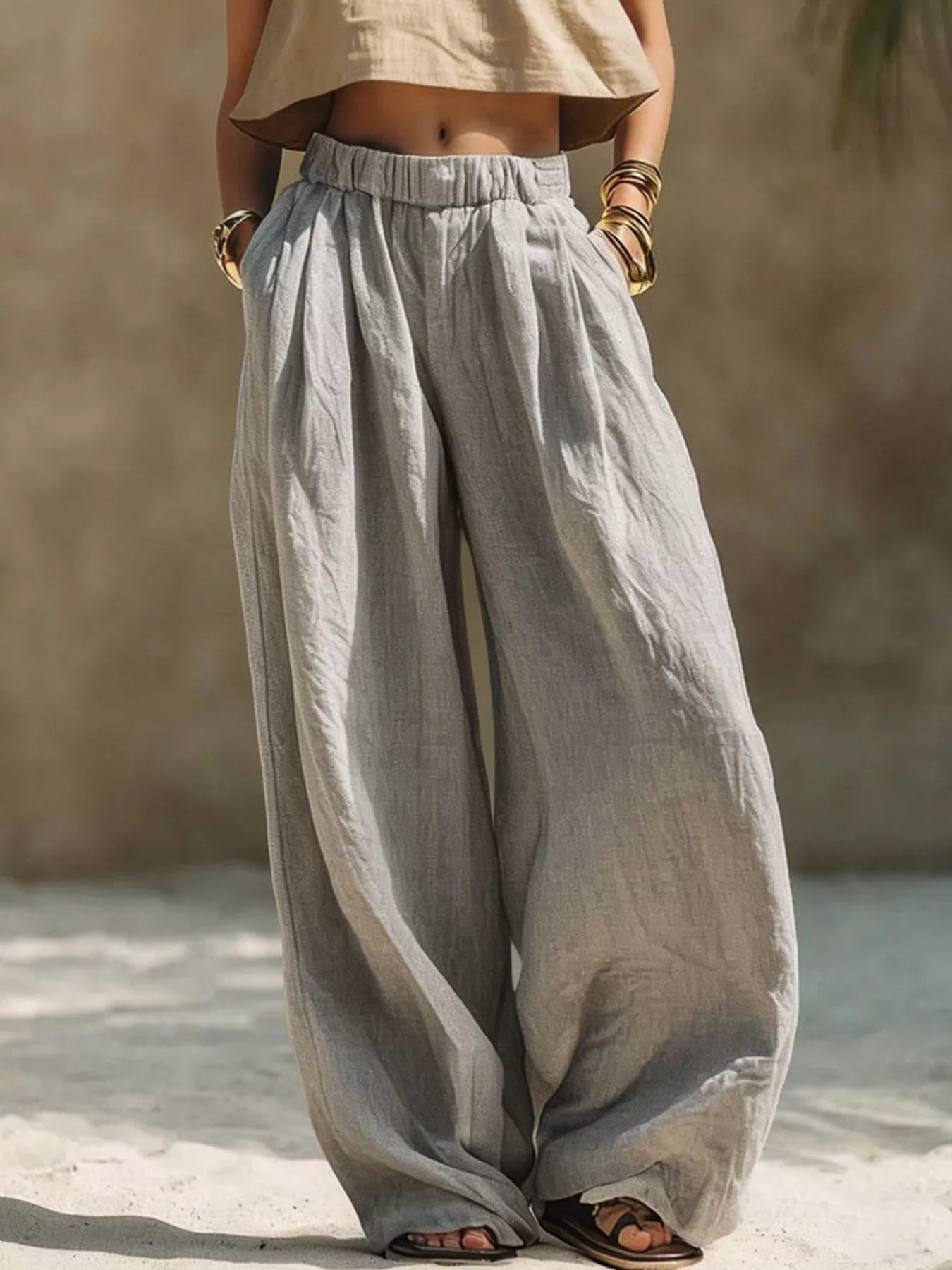 Full Size Elastic Waistband Wide Leg Pants Plus Size Trendsi