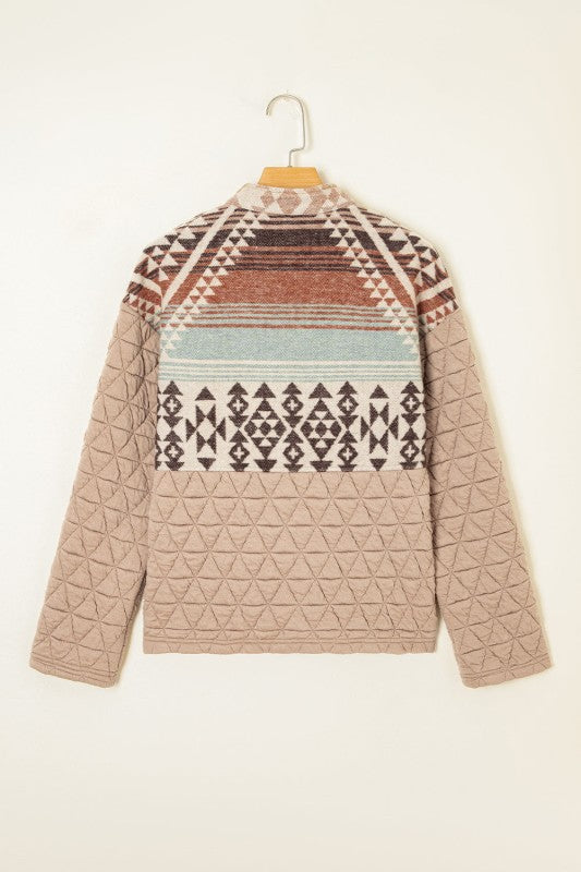 Western Geometric Aztec Patchwork Quilted Jacket 