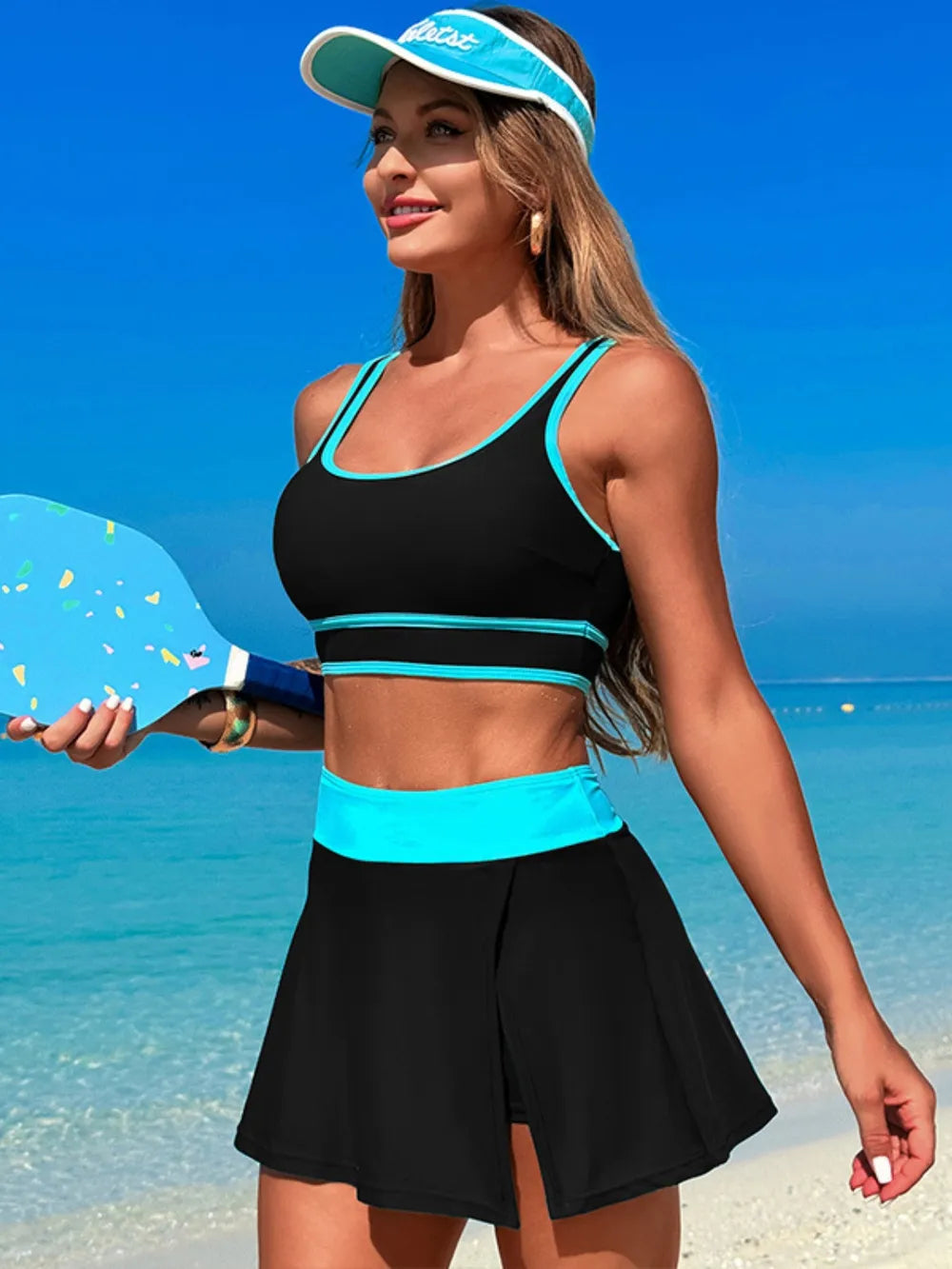 Scoop Neck Top and Skort Swim Set 